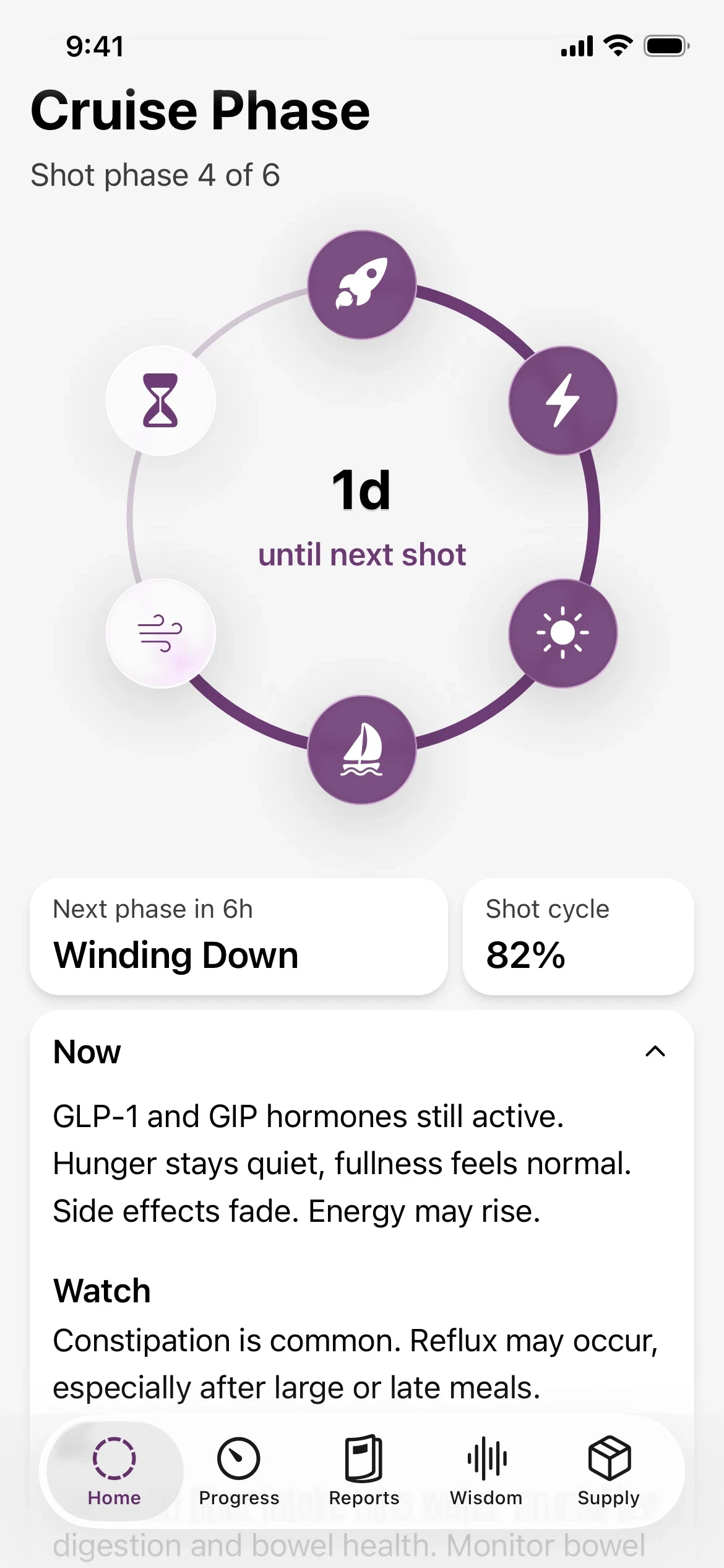 Glapp Cruise Phase with its shot-cycle diagram and next-shot countdown